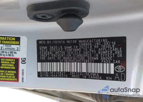 2017 Toyota Corolla Le z USA, uszkodzony, nr VIN 2T1BURHE2HC758621